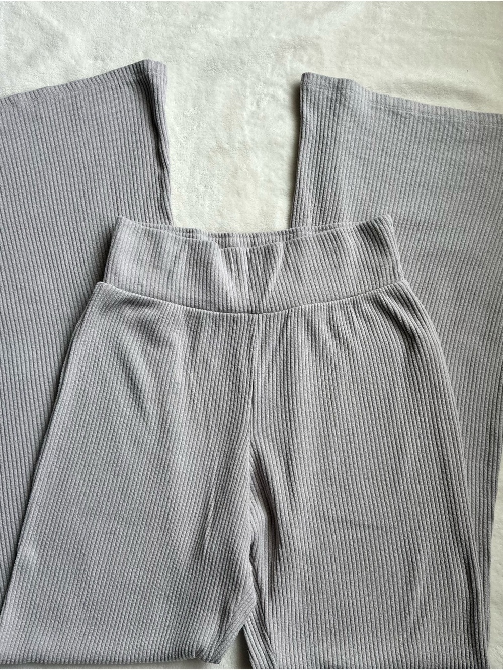 Abercrombie & Fitch Ribbed Wide-Leg Flare Pants Leggings - Light Heather Gray